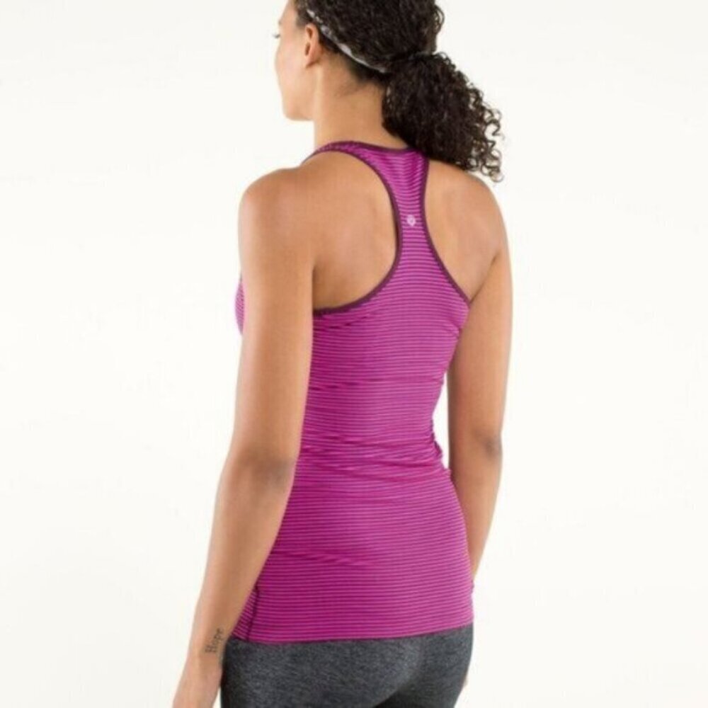 Lululemon Cool Racerback Hyper Stripe Raspberry Glo Light / Plum Size 4